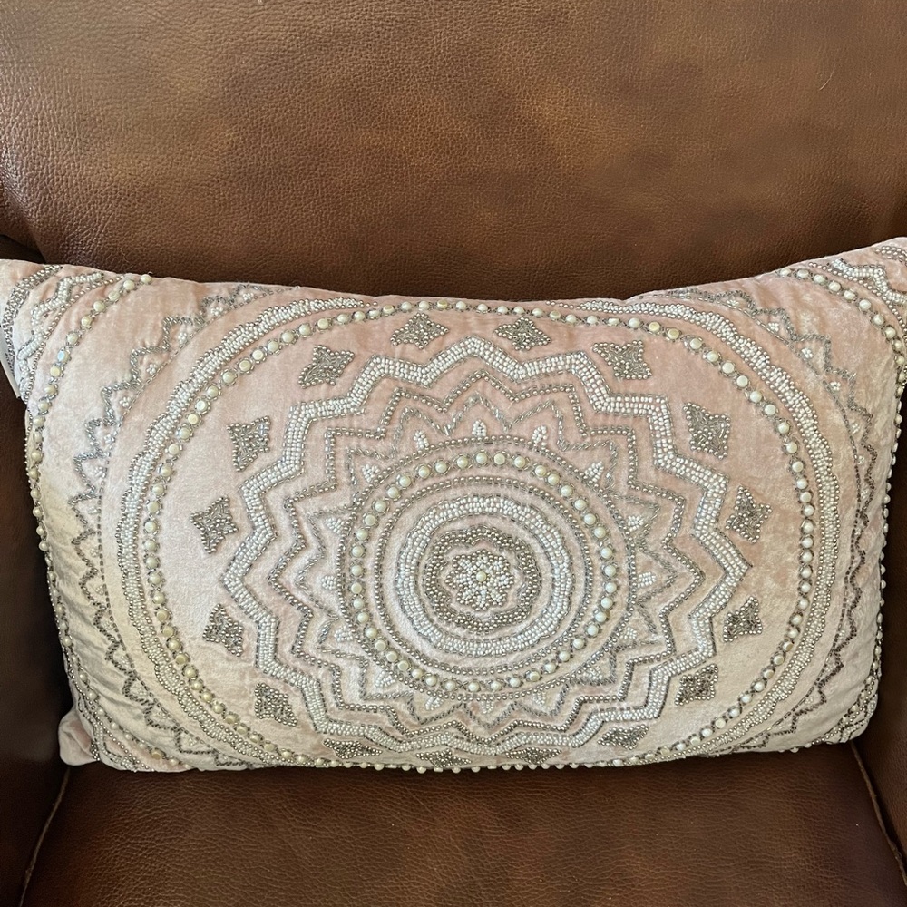 Elegant Beaded Pale Pink Accent Pillow